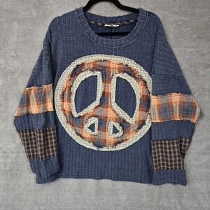 Oli & Hali Knit Top XL Mixed Print Peace Sign Boho Hippie Festival Oversized